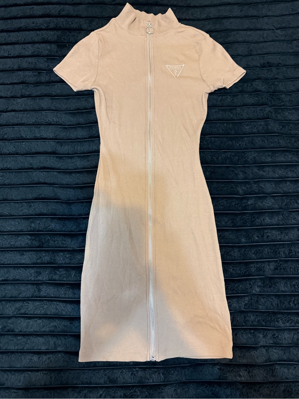 GUESS Nude Zip-Front Midi Bodycon Dress